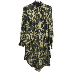 True Destiny BOHO Forest Fairy Top Large Green Camo Hi Low Mock Neck Casual